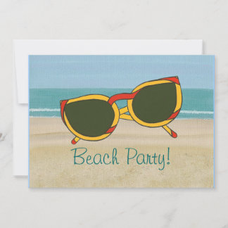 Beach Party Invitations, sand ocean & sunglasses Invitation