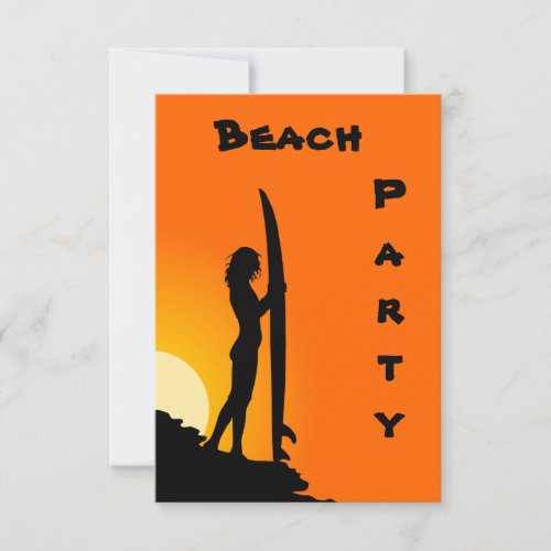 Beach Party Invitations surfer orange and black Invitation