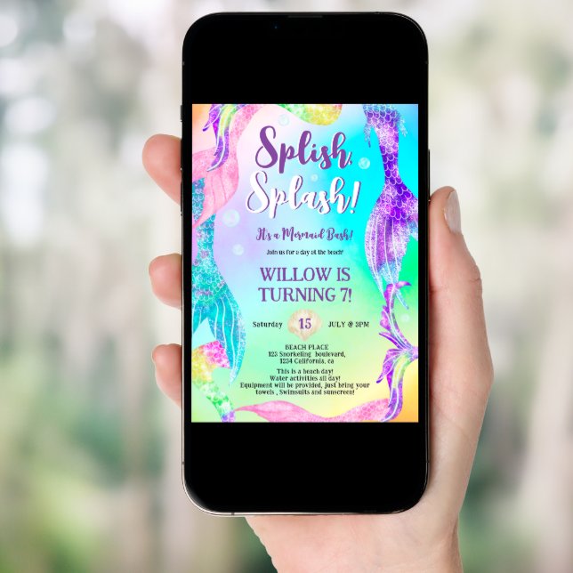 Beach party mermaid tails ocean Kids birthday Invitation (Front Digital)