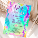 Beach party mermaid tails ocean Kids birthday Invitation<br><div class="desc">Splish, Splash! It's a mermaid bash! Join us for a fun pool or beach party celebrating any kids age birthday, featuring hand painted watercolor mermaids tails in pink, purple, holographic, rainbow, blue and green with faux shimmer glitter on a rainbow ombre gradient watercolor ocean background with watercolor bubbles and modern...</div>