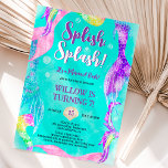 Beach party mermaid tails ocean Kids birthday Invitation<br><div class="desc">Splish, Splash! It's a mermaid bash! Join us for a fun pool or beach party celebrating any kids age birthday, featuring hand painted watercolor mermaids tails in pink, purple, holographic, rainbow, blue and green with faux shimmer glitter on a blue watercolor ocean background with watercolor bubbles and modern script typography....</div>