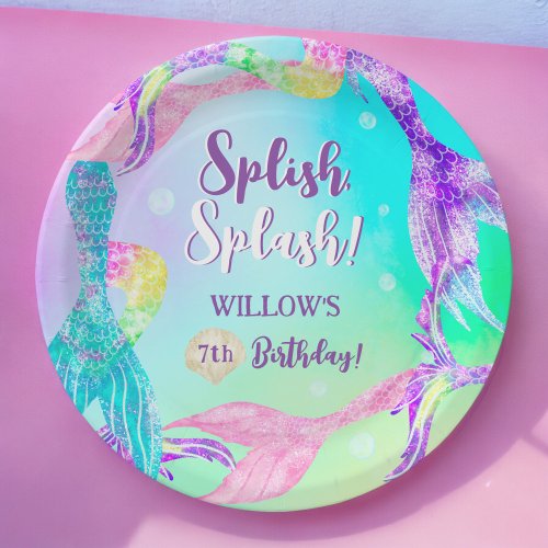 Beach party mermaid tails ocean Kids birthday Paper Plates