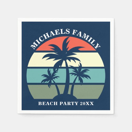 Beach Party Palm Tree Sunset Island Custom Blue Napkins