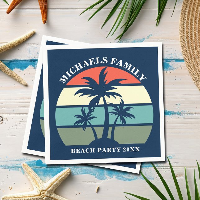 Beach Party Palm Tree Sunset Island Custom Blue Napkins (Creator Uploaded)