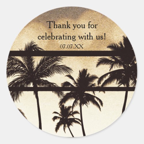 Beach Party Palm Trees Tropical Golden Night Classic Round Sticker