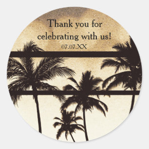 Beach Party Palm Trees Tropical Golden Night Classic Round Sticker