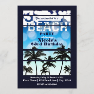 Beach Party Palm Trees Tropical Party Invitations