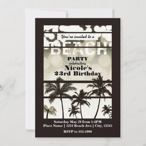 Beach Party Palm Trees Tropical White Hot Glam Invitation