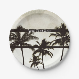 Beach Party Palm Trees Tropical White Hot Night Paper Plates