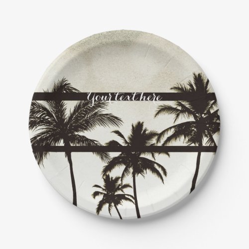 Beach Party Palm Trees Tropical White Hot Night Paper Plates
