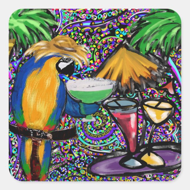 Beach Party Parrot Square Sticker (Front)