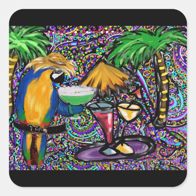 Beach Party Parrot Square Sticker (Front)