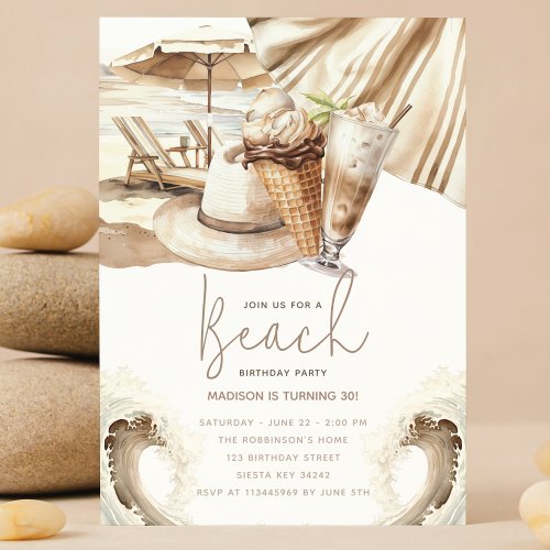 Beach Party  Pastel Sand Birthday  Invitation