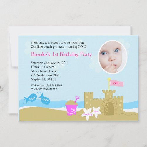 Beach Party Sand Castle 5x7 PHOTO Invitation