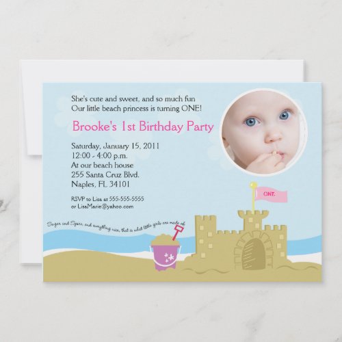Beach Party Sand Castle 5x7 PHOTO Invitation