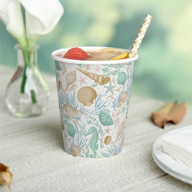 Beach Party Seashells Paper Cups: 8oz Paper Cup (Insitu)