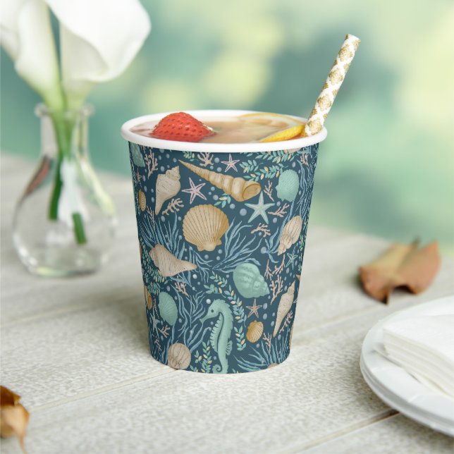 Beach Party Seashells Paper Cups: 8oz Paper Cup, Cups (Insitu)