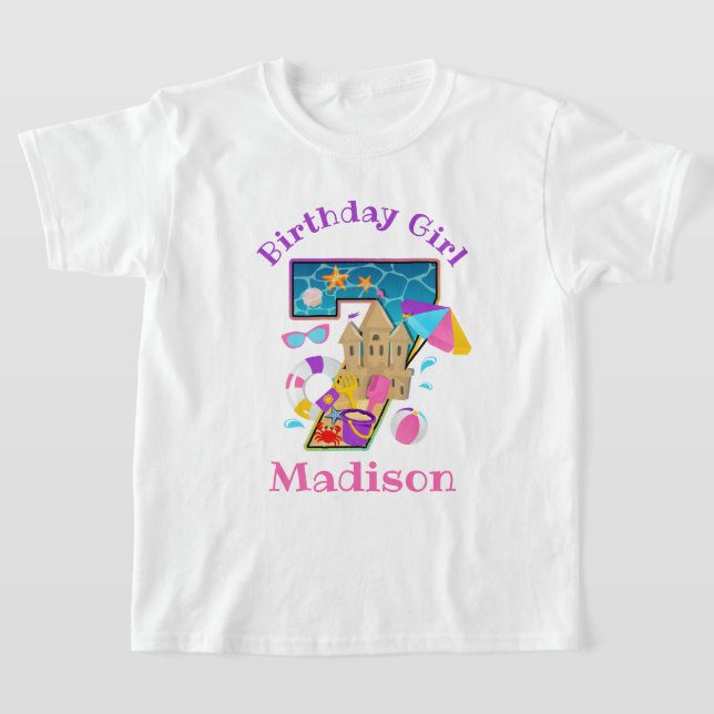 beach party Seventh Birthday shirt swimming (Laydown)