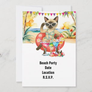 Beach Party Siamese Cat Beach Tropical Summer Invitation