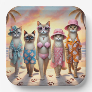 Beach Party Siamese Cat Beach Tropical Summer Paper Plates
