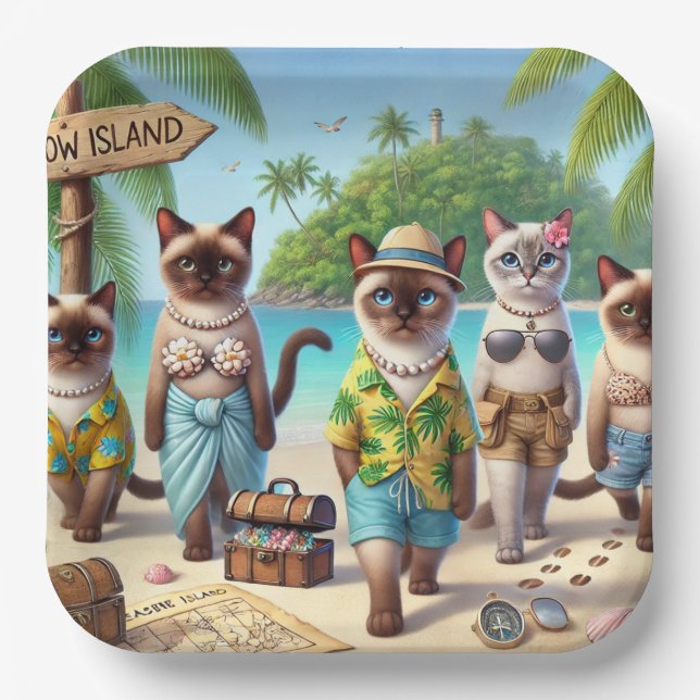 Beach Party Siamese Cat Beach  Tropical Summer  Paper Plates (Front)