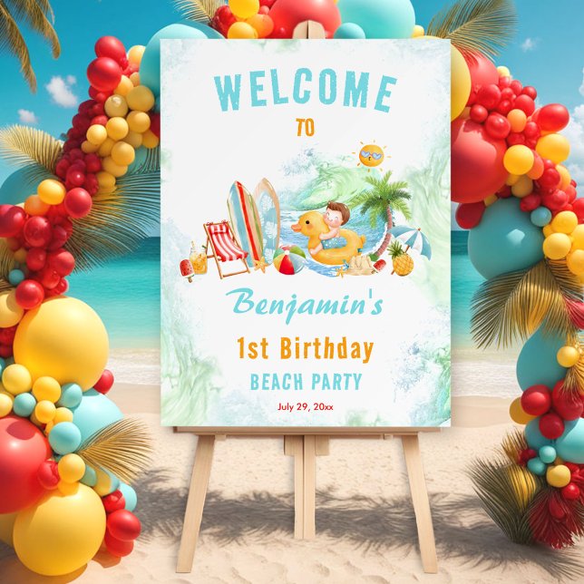Beach Party Summer 1st Birthday Boy Welcome Foam Board (Beach Party Summer 1st Birthday Boy Welcome Foam Board)