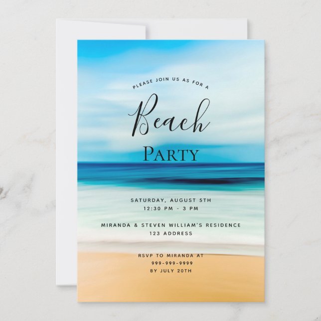 Beach party summer coastal sea tropical invitation (Front)