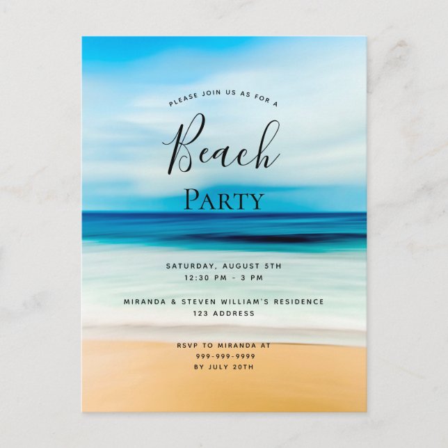 Beach party summer coastal sea tropical invitation postcard (Front)