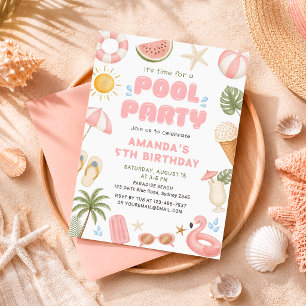 Beach Party Summer Pool Party Birthday Invitation
