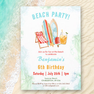 Beach Party Summer Tropical Birthday Invitation