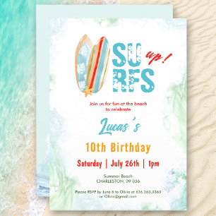Beach Party Surf Summer Tropical Birthday Boy Invitation