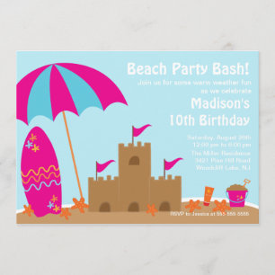 Beach Party Surfboard Swimming Birthday Invitation