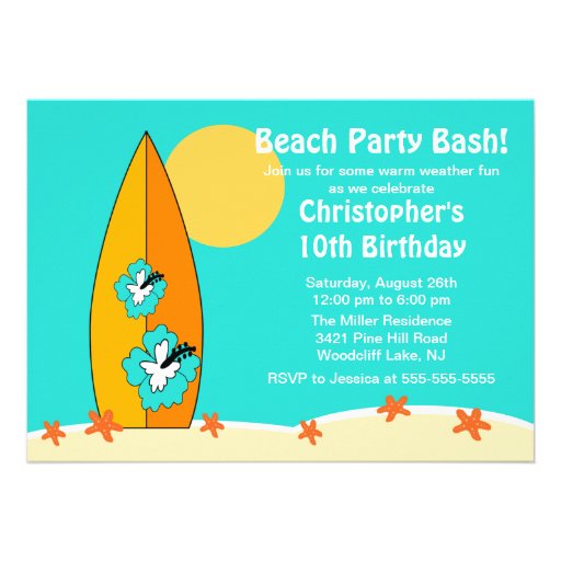 Beach Party Surfboard Swimming Birthday Invitation 5