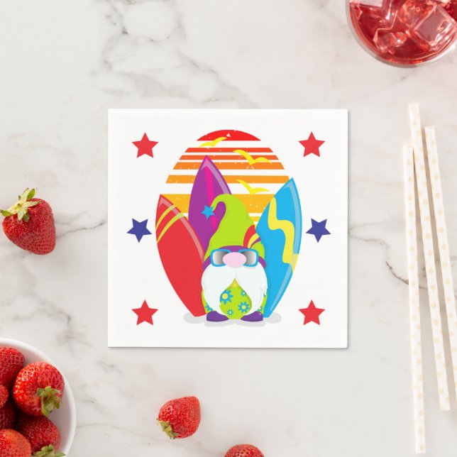 Beach Party Surfing Gnome Napkins (Insitu)