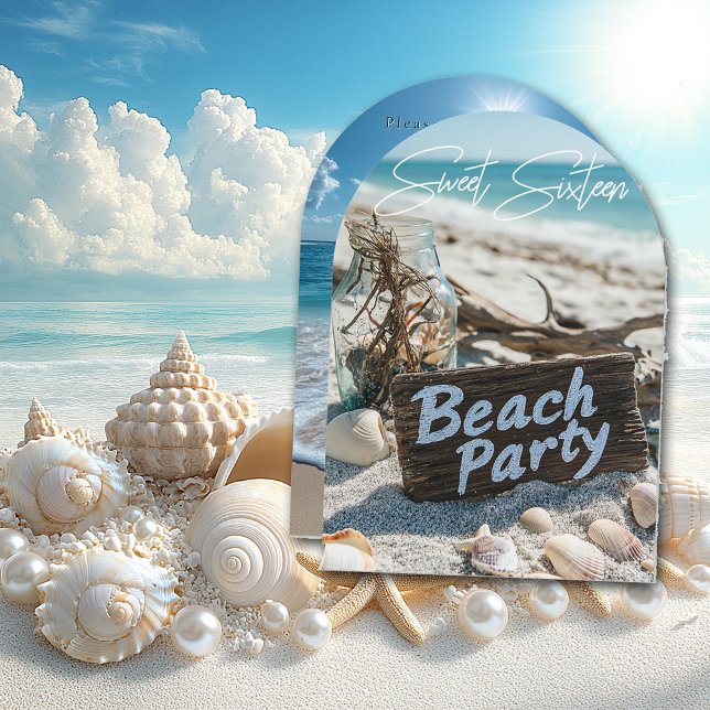 Beach Party Sweet 16 Sand Ocean Seashells Invitation (Creator Uploaded)