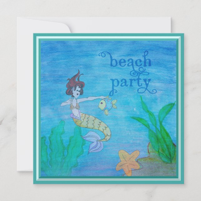 Beach Party Tropical Mermaid Personalized Invitation (Front)