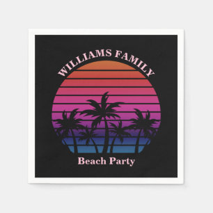 Beach Party Tropical Sunset Palm Trees Black Napkins
