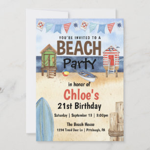 Beach Party watercolor Invitation