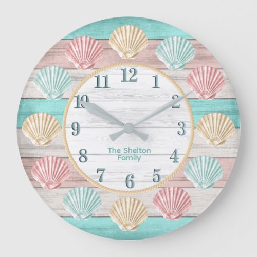 Beach Pastel Colors with Seashells Large Clock