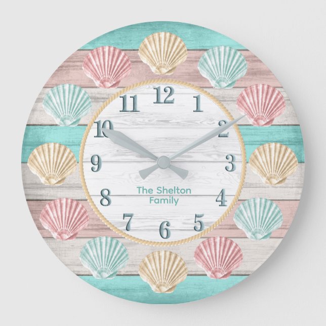 Beach Pastel Colors with Seashells Large Clock (Front)