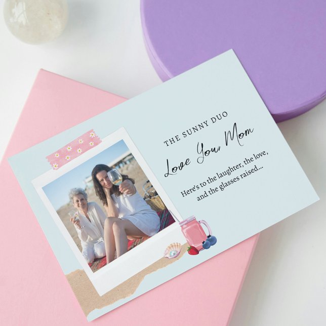 Beach Pastel Pink Blue Daughter Photo Mothers Day Card (Creator Uploaded)