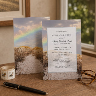 Beach Path and Rainbow Celebration of Life Invitation