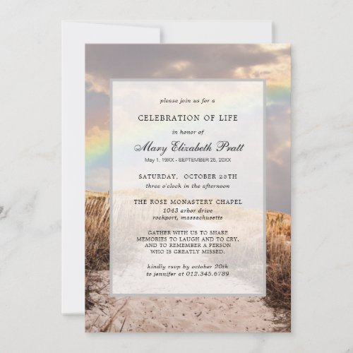 Beach Path and Rainbow Celebration of Life Invitation