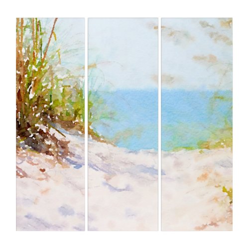 Beach Path Ocean Grass Watercolor Triptych