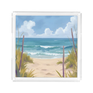 Beach Path   Ocean Watercolor Coastal Painted Acrylic Tray