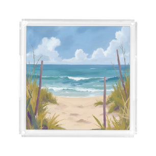 Beach Path   Ocean Watercolor Coastal Painted Acrylic Tray