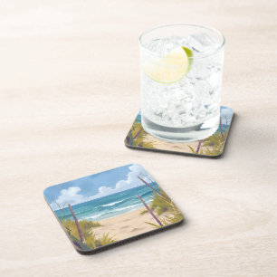 Beach Path Ocean Watercolor Coastal Painted Beverage Coaster