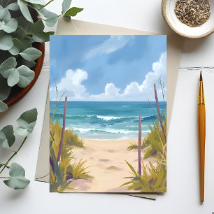 Beach Path   Ocean Watercolor Coastal Painted Card