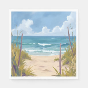 Beach Path Ocean Watercolor Coastal Painted Napkins