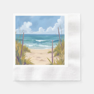 Beach Path   Ocean Watercolor Coastal Painted Napkins